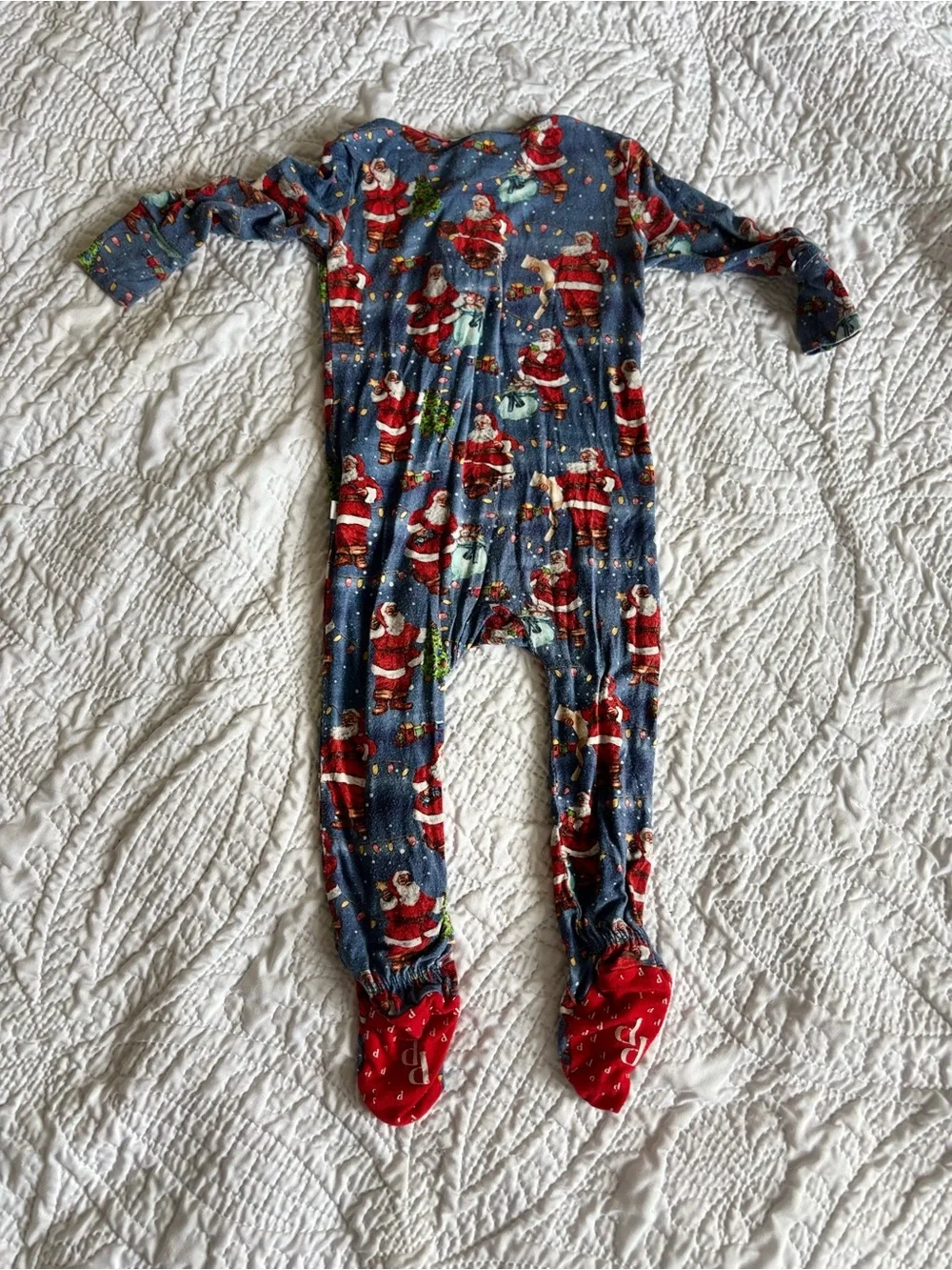 Posh Peanut Bamboo Blue Santa Print Footed One-Piece